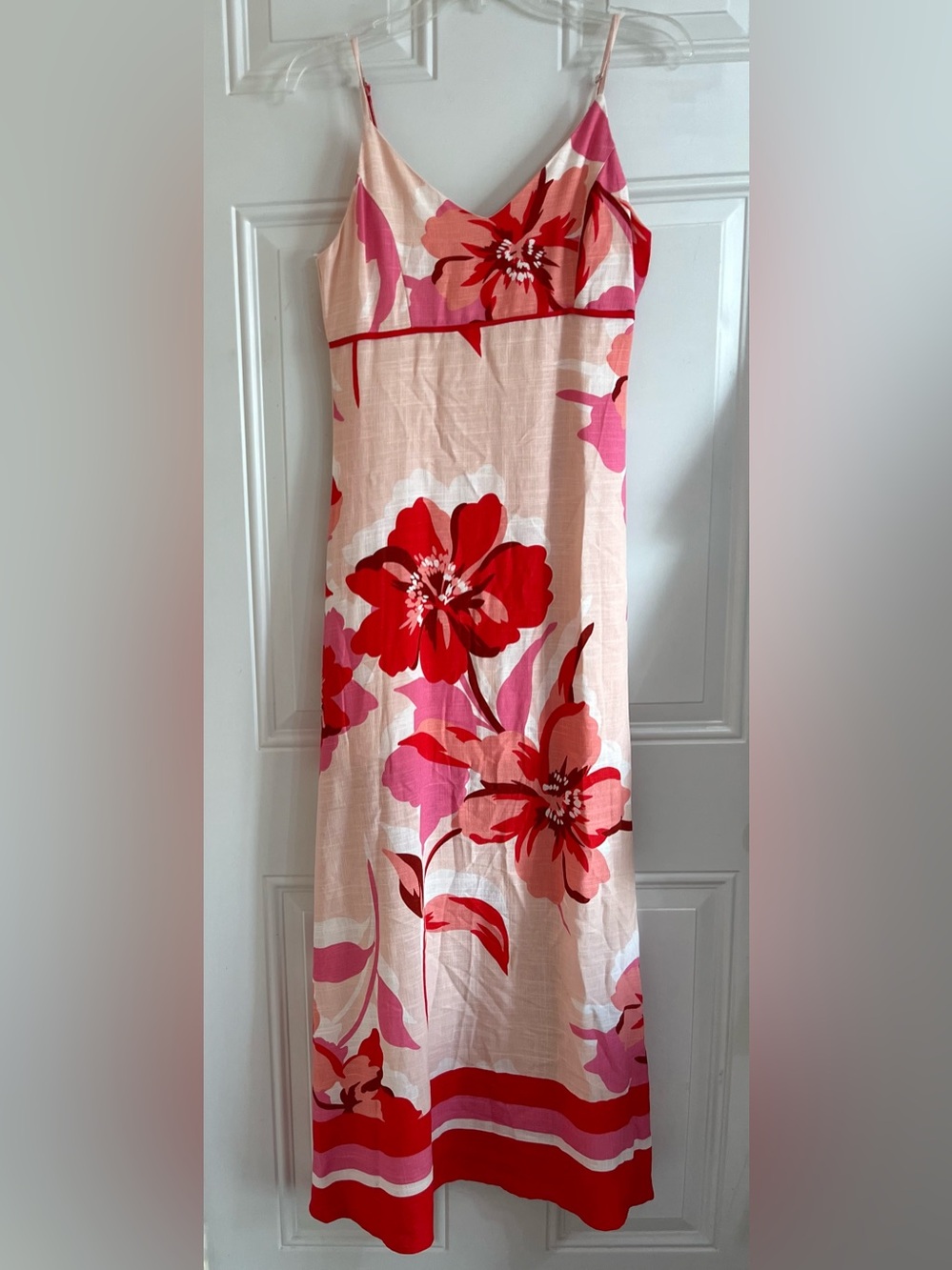 White Closet Maxi Dress XS Linen Blend Pink Floral Vacation Summer Resort NWT
